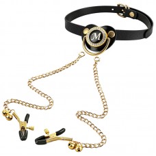 MizzZee - Adult Pacifier Gag With Nipple Clamps Chain Detachable
