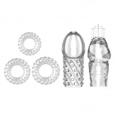PLEASE ME Delay Glans Sleeve & Cock Rings (Full Set 5 Pieces - Transparent)