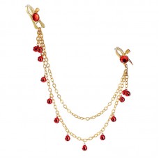MizzZee - Bell Pendant Gemstone Long Chain Nipple Clamps