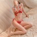 FEE ET MOI - Embroidery Sheer Bikini Set (Red - White)