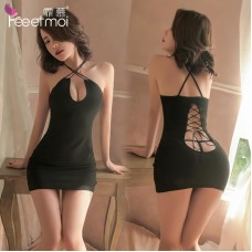 FEE ET MOI Sexy Backless Strappy Nightdress (Black)