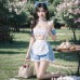 FEE ET MOI - Ruched Sweetheart Maid Outfit With Stockings (Blue - White) FEE ET MOI - Ruched Sweetheart Maid Outfit With Stockings (Blue - White)
