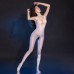 FEE ET MOI - Sexy Deep V Sheer Glossy Crotchless Bodystocking (White)