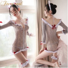 FEE ET MOI Sexy Seethrough Nurse Body Stockings (Grey)