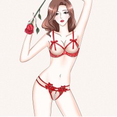 FEE ET MOI - Beaded Floral Open-Crotch Panties Bikini (Red)