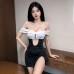 FEE ET MOI - Pure Seduction Secretary Cutout Uniform BodyconDress (White - Black) FEE ET MOI - Pure Seduction Secretary Cutout Uniform BodyconDress (White - Black)