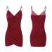 FEE ET MOI - V-Neck Layered Overlap Slip Dress (Plus Size - Burgundy)