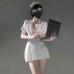 FEE ET MOI - Restrained Desire Lace-Up Waist Nurse Dress (White)
