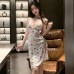 FEE ET MOI - Side Slit Tie-Back Bow Print Dress (White) FEE ET MOI - Side Slit Tie-Back Bow Print Dress (White)