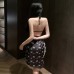 FEE ET MOI - Side Slit Tie-Back Bow Print Dress (Black) FEE ET MOI - Side Slit Tie-Back Bow Print Dress (Black)