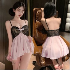 FEE ET MOI - Black Lace Peachy Pure Desire Nightdress (Pink - Black)