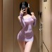 FEE ET MOI - Sleeved Strapless Sheer Mesh Bodycon Dress (Light Purple)