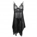 FEE ET MOI - Deep V Sheer Lace Nightdress (Black)