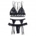 FEE ET MOI - Strappy Rope Bikini With Stocking Set (Plus Size - Black)