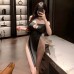 FEE ET MOI - Sexy Off-Shoulder Slit Nightdress (Black)