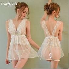 FEE ET MOI Sexy Backless Lace Seethrough Body Sleepwear (White)