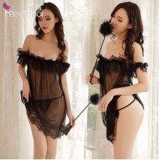FEE ET MOI Sexy Lace Seethrough Body Sleepwear (Black)
